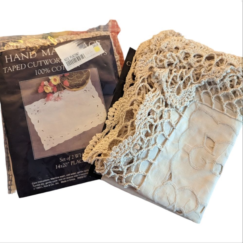 Vintage handmade‎ lace and crochet placemats set of 4